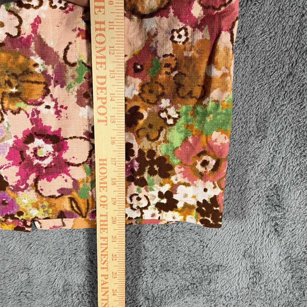J.Crew Mini Pencil Skirt Womens 6 Pink Brown Floral Lined Stretch Retro Back Zip - Picture 6 of 7